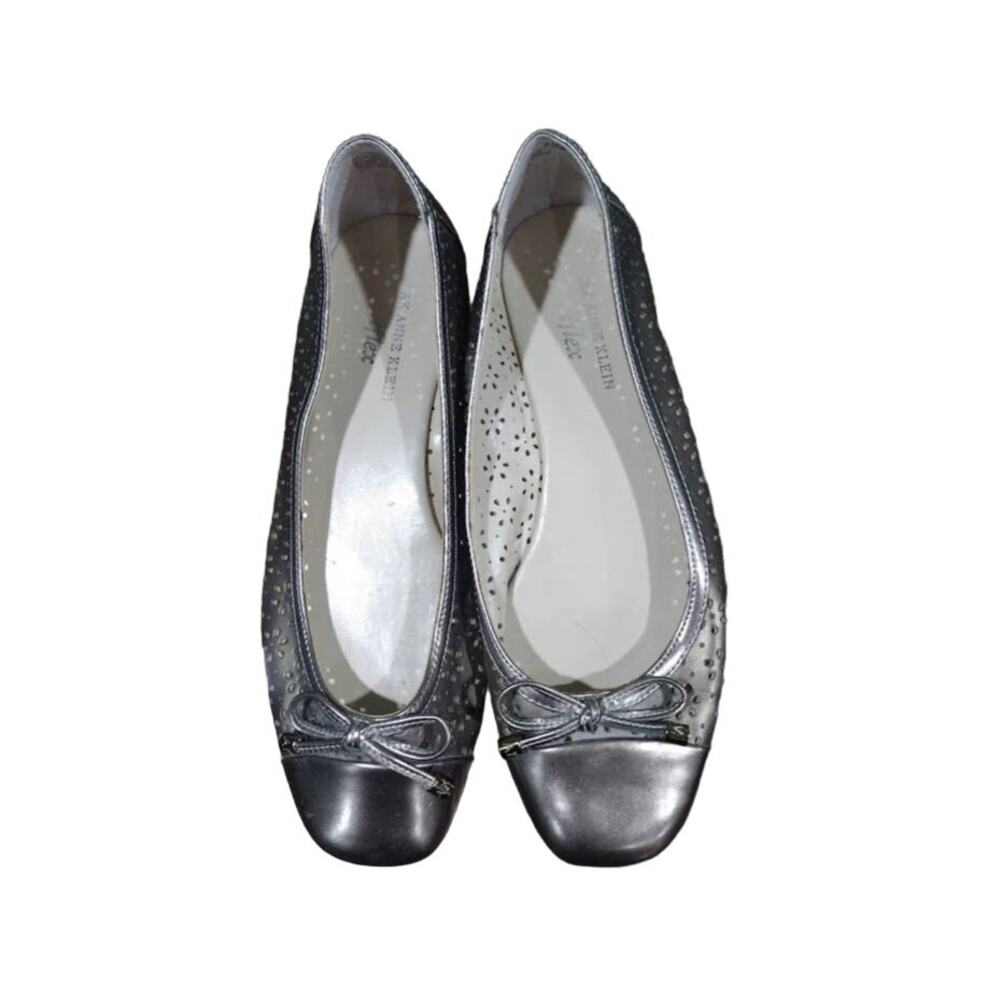 Anne Klein iflex Metallic Light Gold Flats with Bow and Cutout‎ Design, Sz 7.5